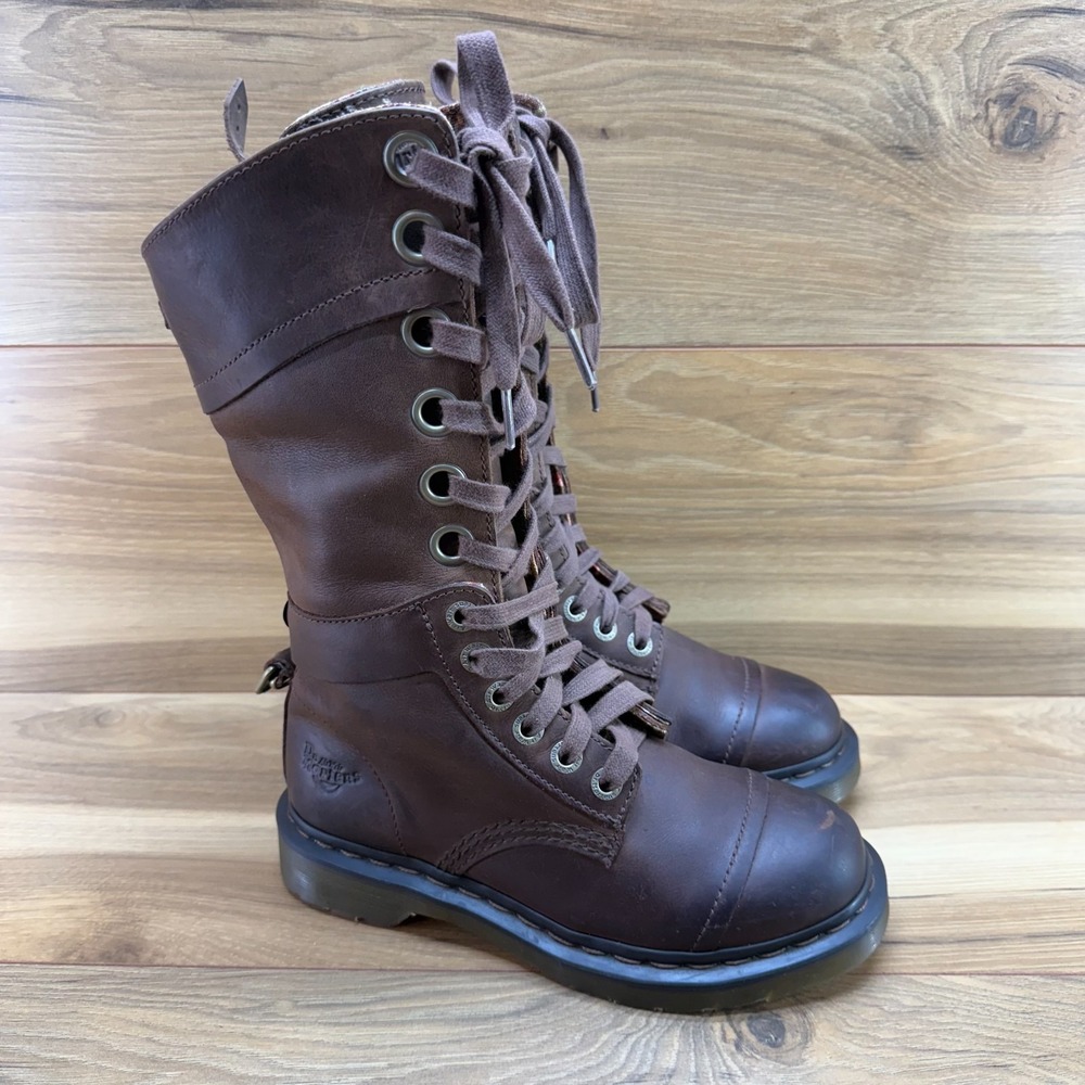 Dr Martens Triumph Boots Womens 6 Brown Leather Floral Lining Combat EU 37